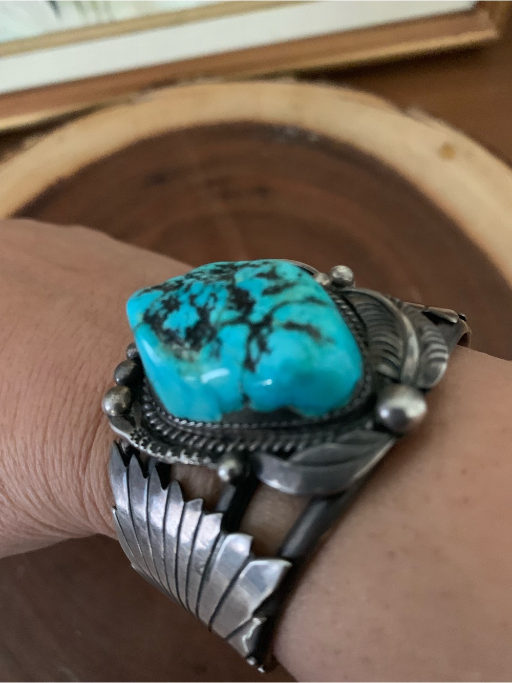 Vintage Turquoise Cuff
Bracelet Navajo Style Sterling
Silver Signed J Charley - Picture 3 of 11